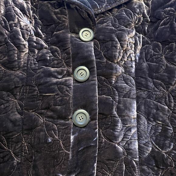Gerard Darel Jacket Womens 46 Brown Quilted Velvet Floral Button Up Blazer Coat - Picture 6 of 10